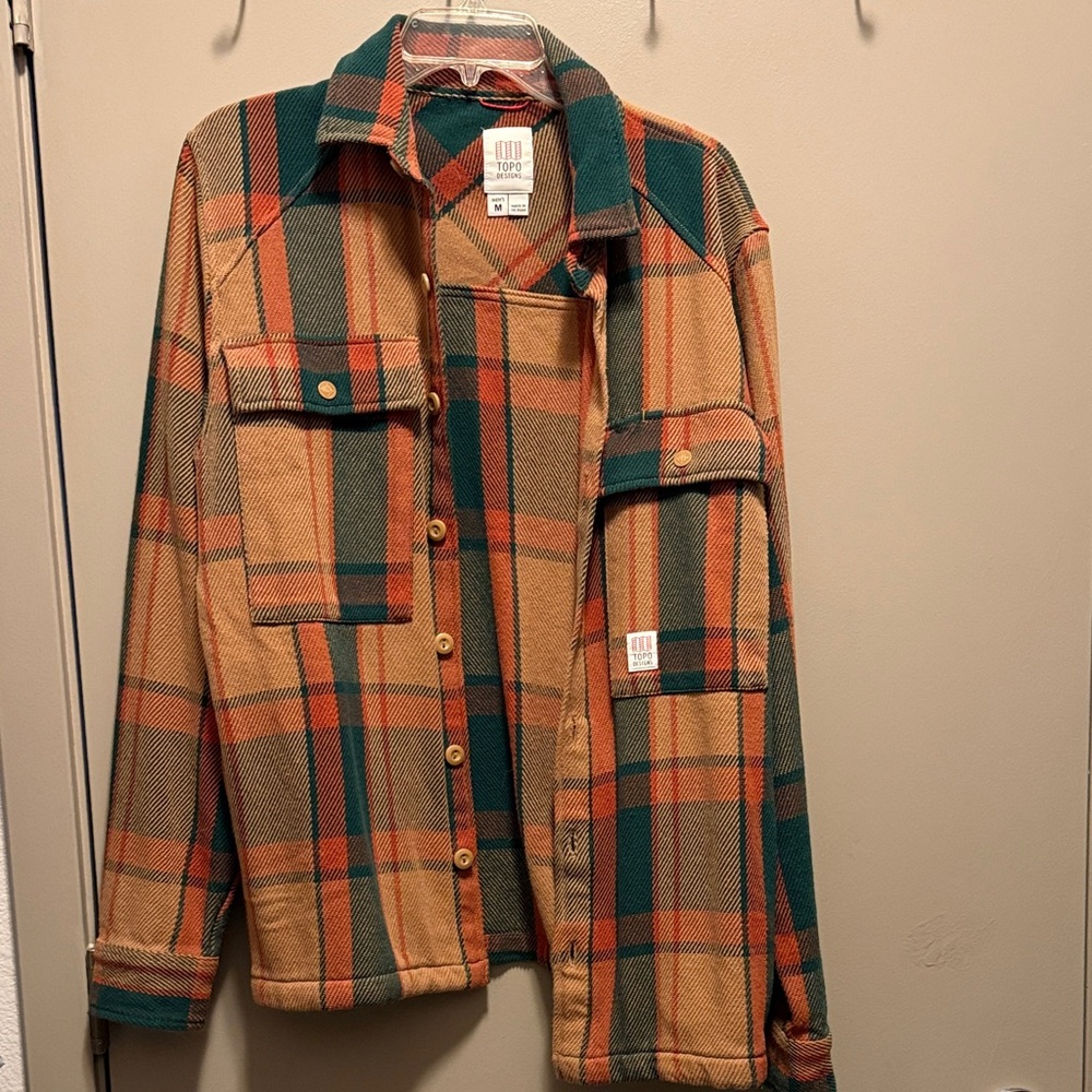 Topo Designs Tan, Green & Orange Plaid Button-Down Shirt